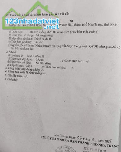 2.15 tỷ - Nhà 2 tầng DT đất 38m2 hẻm 3m thuộc phường Phước Hải - Nha Trang