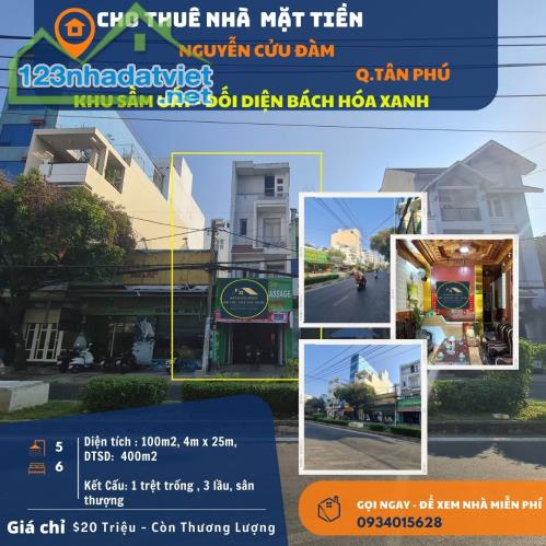 Cho thuê nhà Mặt tiền Nguyễn Cửu Đàm 100m2, 3 Lầu, 20 triệu