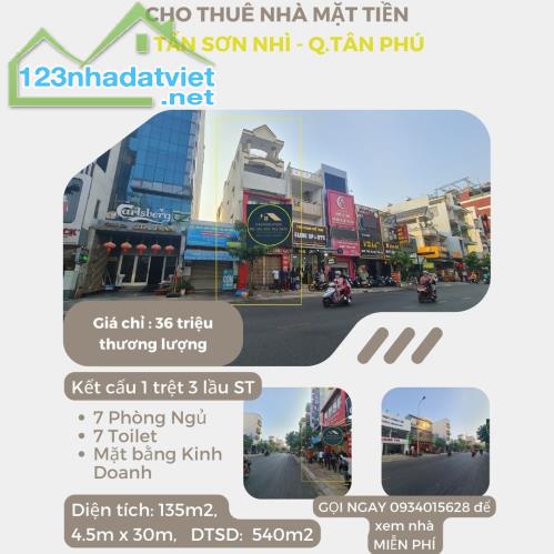 Cho thuê nhà Mặt Tiền Tân Sơn NHì 135m2, 3 LẦU + ST, 36 triệu - 4