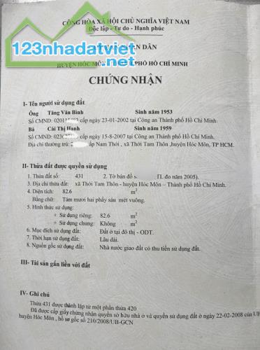 Cần bán gấp căn nhà cấp 4 đang cho thuê làm kho chứa đồ. Ngay Thới Tam Thôn, Hóc Môn. - 1