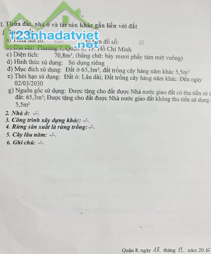 Bán ĐẤT thổ cư Rất Rẻ Quận 8, không qui hoạch, không lộ giới - 1