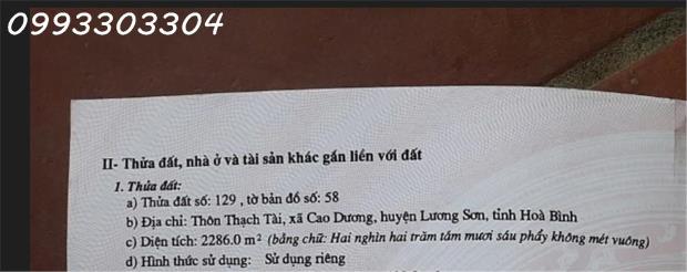 Chính chủ cần bán 2.286m2 đất tại xã Cao Dương, Lương Sơn, Hòa Bình, giá đầu tư - 1