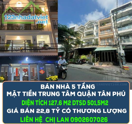 CHÍNH CHỦ BÁN NHÀ 5 TẦNG MẶT TIỀN TRUNG TÂM QUẬN TÂN PHÚ, DTSD: 501,5m2