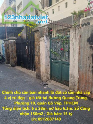 Chính chủ cần bán nhanh lô đất có sẵn nhà cấp 4 vị trí đẹp – giá tốt tại quận Gò Vấp,