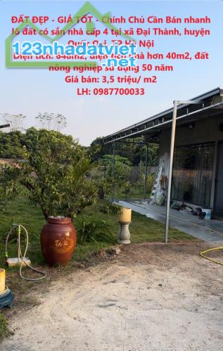 ĐẤT ĐẸP - GIÁ TỐT - Chính Chủ Cần Bán nhanh lô đất có sắn nhà cấp 4 tại huyện Quốc Oai,