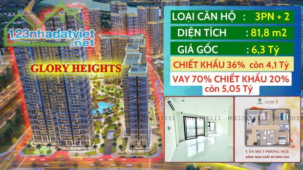 GLORY HEIGHTS CĂN HỘ 3PN - 81M2 CÒN 4.2 TỶ, VAY 70% MIỄN GỐC - LÃI, BÀN GIAO 2024 - 2