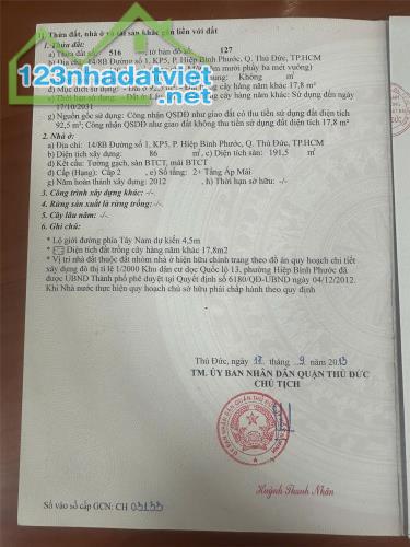 Chính Chủ Cần Bán căn nhà tại Hẻm 14/8B, Đường Số 1, Phường Hiệp Bình Phước, Thủ Đức, HCM - 1