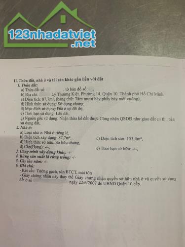 nhà 1 đời chủ hxh Lý Thường Kiệt p14, q10 dtcn  88m2 đất, 2 tầng giá 17 tỷ TL