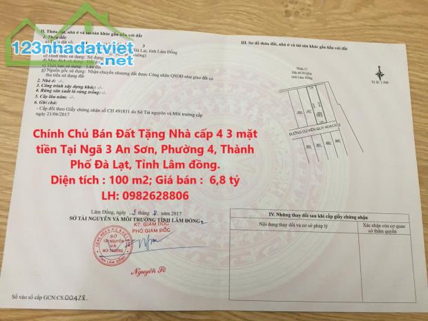 Chính Chủ Bán Đất Tặng Nhà cấp 4 3 mặt tiền Tại Phường 4, TP Đà Lạt, Tỉnh Lâm Đồng.