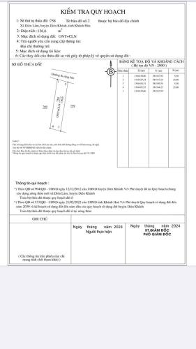 Diên Lâm , Thôn Khánh Xuân khu dân cư đông 420 Triệu  Diện tích : 136,6m , ngang 5’50m - 3