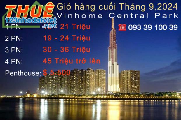 Giá thuê Vinhomes Central Park T10.2024: Căn hộ, Shophouse, Biệt thự Full NT: từ 16