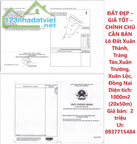 ĐẤT ĐẸP – GIÁ TỐT – CHÍNH CHỦ CẦN BÁN Lô Đất Xuân Thành, Trảng Táo,Xuân Trường, Xuân Lộc,