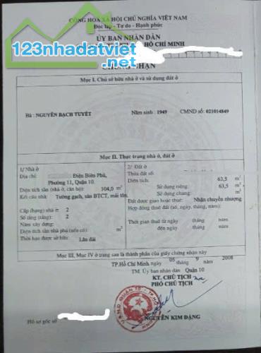 nhà 2 tầng. hxh Điện Biên Phủ Q10, một đời chủ 64m2 đất giá 11,5 tỷ