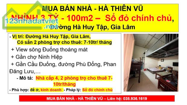 MUA BÁN NHÀ - HÀ THIÊN VŨ NHỈNH 3 TỶ - 100m2, Sổ đỏ chính chủ,  Đường Hà Huy Tập, Gia Lâm - 4