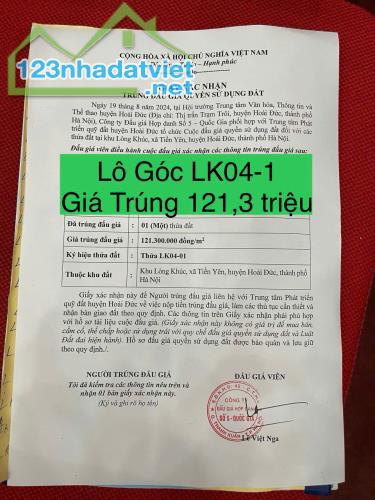 BÁN ĐẤT TRÚNG ĐẤU GIÁ , TIỀN YÊN  HOÀI ĐỨC HN, 1 LÔ GÓC ĐẸP - 2