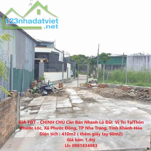 GIÁ TỐT - CHÍNH CHỦ Cần Bán Nhanh Lô Đất  Vị Trí Tại TP Nha Trang, Tỉnh Khánh Hòa