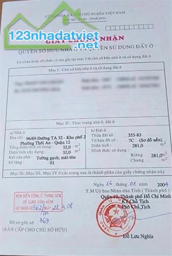 CHÍNH CHỦ Cần Bán Đất Vị Trí Đẹp Tại Số 96 Đường Thới An 19A, Phường Thới An, Quận 12, HCM - 1