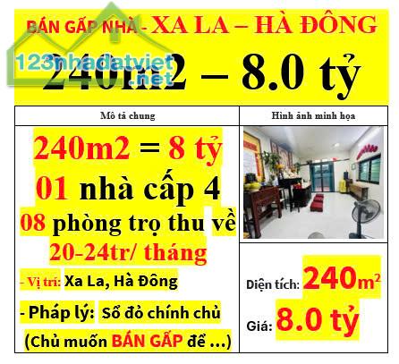 BÁN GẤP NHÀ - XA LA – HÀ ĐÔNG 240m2 – 8.0 tỷ