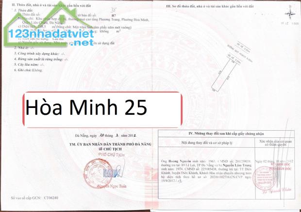 Bán đất đường Hòa Minh 25 (trục thông Nguyễn Sinh Sắc) lô sạch , 109m2 giá 4tyx - 4