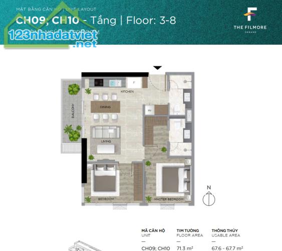 Chào bán căn hộ 2 phòng ngủ Filmore Đà Nẵng tầng 5 mã căn hộ CH05.10 - 4