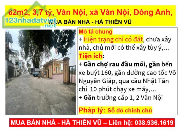 62m2, 3,7 tỷ, Vân Nội, xã Vân Nội, Đông Anh,  MUA BÁN NHÀ - HÀ THIÊN VŨ - 1