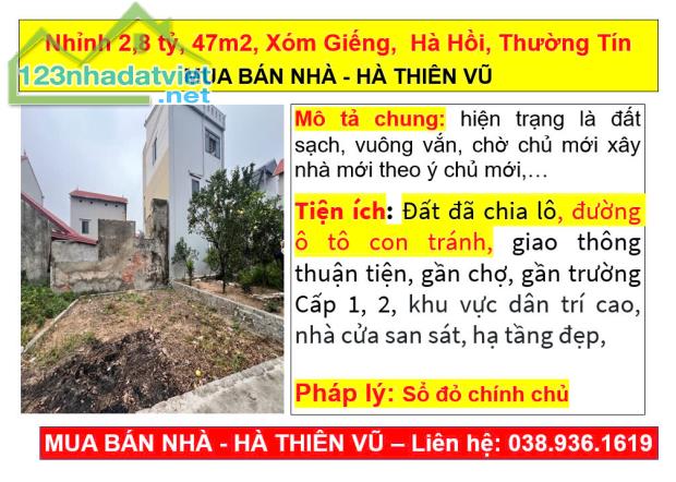 Nhỉnh 2,8 tỷ, 47m2, Xóm Giếng,  Hà Hồi, Thường Tín MUA BÁN NHÀ - HÀ THIÊN VŨ - 2