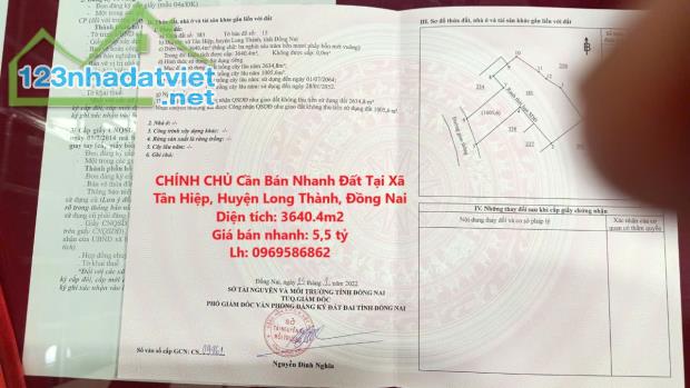 CHÍNH CHỦ Cần Bán Nhanh Đất Tại Xã Tân Hiệp, Huyện Long Thành, Đồng Nai