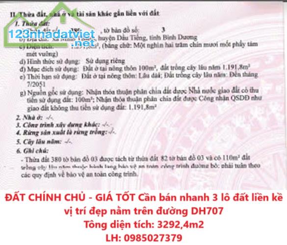 Cần bán nhanh 3 lô đất liền kề nằm trên đường DH707 xã Minh Thạnh, huyện Dầu Tiếng, tỉnh