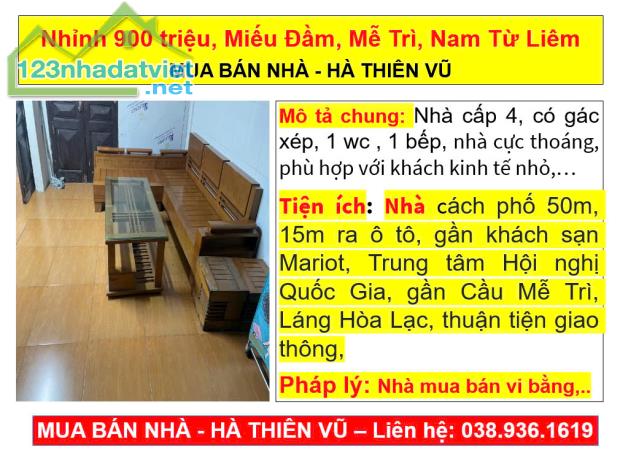 Nhỉnh 900 triệu, Miếu Đầm, Mễ Trì, Nam Từ Liêm MUA BÁN NHÀ - HÀ THIÊN VŨ - 2