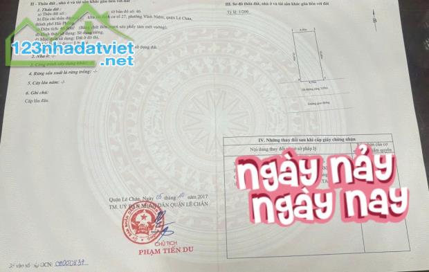 Bán đất tái định cư Vĩnh Niệm - tuyến 2 Bùi Viện, 47 ngang 4.5m, hướng Nam, Giá 3.65 tỉ - 1