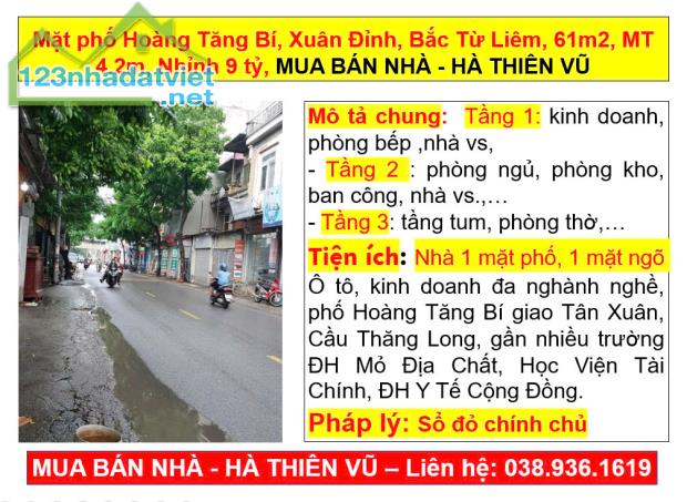 Mặt phố Hoàng Tăng Bí, Xuân Đỉnh, Bắc Từ Liêm, 61m2, MT 4.2m, Nhỉnh 9 tỷ, HÀ THIÊN VŨ - 3