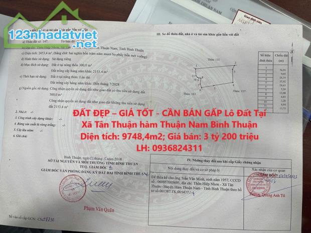 ĐẤT ĐẸP – GIÁ TỐT - CẦN BÁN GẤP Lô Đất Tại Xã Tân Thuận hàm Thuận Nam Bình Thuận - 4