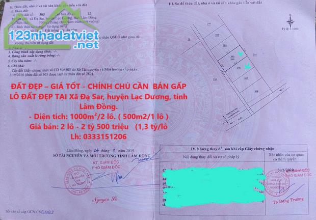 ĐẤT ĐẸP – GIÁ TỐT - CHÍNH CHỦ CẦN  BÁN GẤP LÔ ĐẤT ĐẸP TẠI Xã Đạ Sar, huyện Lạc Dương,