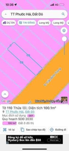 BÁN LÔ ĐẤT 100M2 NGAY TRUNG TÂM THỊ TRẤN PHƯỚC HẢI, ĐẤT ĐỎ BRVT