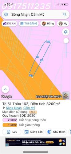 Mặt_tiền đường HL10 Sông Nhạn Cẩm Mỹ. Vitri ngay ngã tư cổng Sân_bay ra 2km, 5.5ha - 2