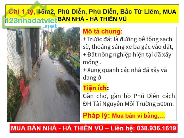 Chỉ 1 tỷ, 45m2, Phú Diễn, Phú Diễn, Bắc Từ Liêm, MUA BÁN NHÀ - HÀ THIÊN VŨ - 5