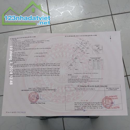 Bán nhà hẻm phố 7 /xx Đoàn Văn BơPhường 04 Quận 04 HCM