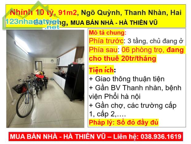 Nhỉnh 10 tỷ, 91m2, dòng tiền 20tr/tháng, Ngõ Quỳnh, Thanh Nhàn, Hai Bà Trưng, HÀ THIÊN VŨ - 4