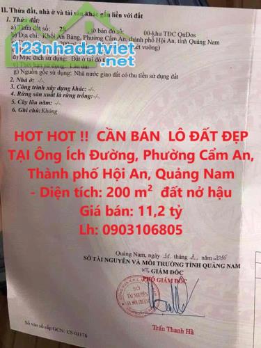 HOT HOT !!  CẦN BÁN  LÔ ĐẤT ĐẸP TẠI Ông Ích Đường, Phường Cẩm An, Thành phố Hội An, Quảng