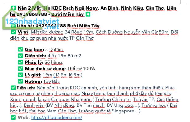 ❇ Nền 2 Mặt Tiền KDC Rạch Ngã Ngay, An Bình, Ninh Kiều, Cần Thơ, Liên hệ 0939868788 – Bưởi