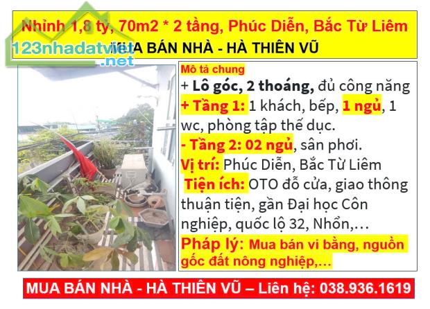 Nhỉnh 1,8 tỷ, 70m2 * 2 tầng, Phúc Diễn, Bắc Từ Liêm, MUA BÁN NHÀ - HÀ THIÊN VŨ - 4