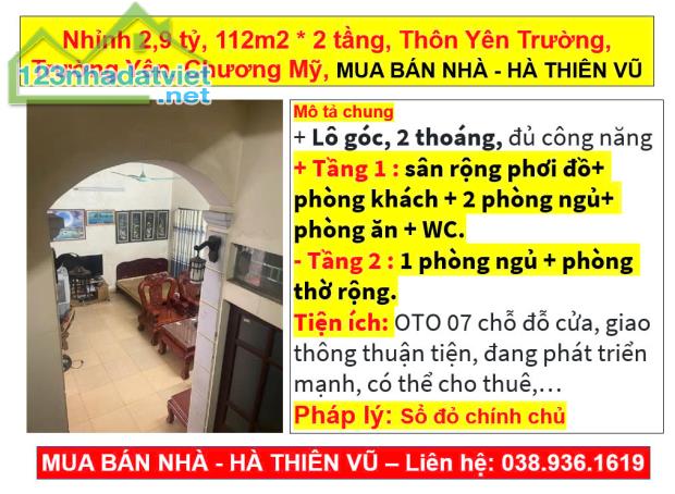 Nhỉnh 2,9 tỷ, 112m2 * 2 tầng, Thôn Yên Trường, Trường Yên, Chương Mỹ, HÀ THIÊN VŨ - 1