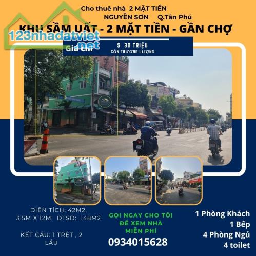 Cho thuê nhà 2 MẶT TIỀN Nguyễn Sơn 42m2, 2 Lầu, 30 triệu - gần chợ - 3