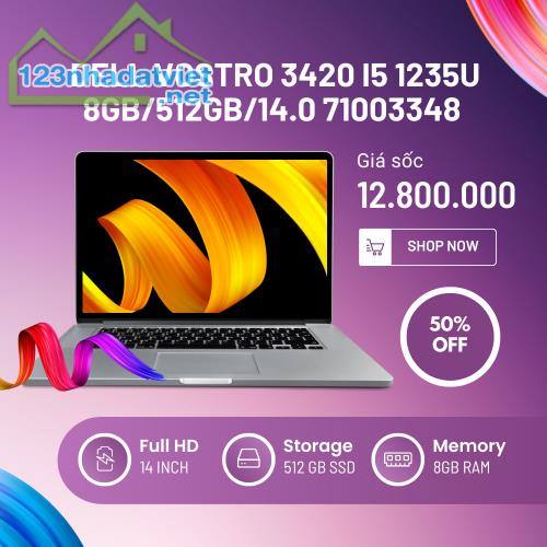 Laptop Dell Vostro 3420 i5 1235U 8GB/512GB/14.0 71003348 Xám chỉ 12 triệu 800k. LH