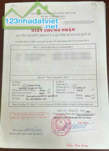 BÁN NHÀ MTKD ĐƯỜNG QUANG TRUNG P14 GÒ VẤP KHU VỰC KINH DOANH BUÔN BÁN SẦM UẤT           --