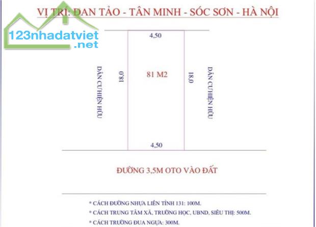 Bán nhanh 81m² tại Đan Tảo - Tân Minh - Sóc Sơn - HN. Full thổ. Đường 3m. - 3