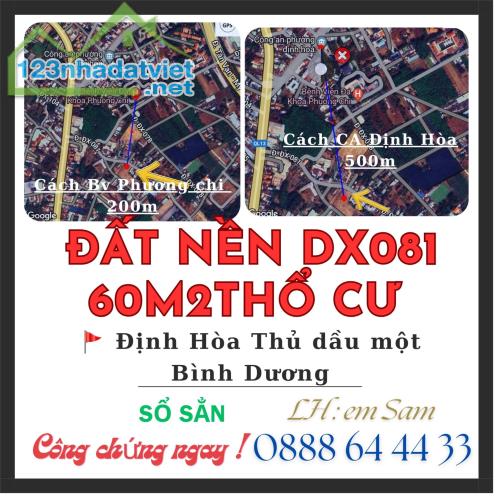 BÁN ĐÁT NÊN MẶT TIỀN DX081 THỔ CƯ 60M2 GẦN BV PHƯƠNG CHI VỊ TRÍ ĐẸP GẦN TRUNG TÂM KHU