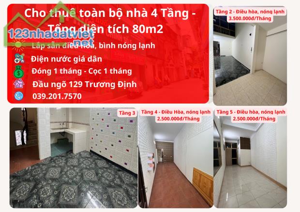 CHO THUÊ NHÀ NGUYÊN CĂN 4 TẦNG tại 129 Trương Định, Hai Bà Trưng, HN