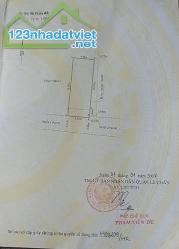 Bán đất mặt ngõ 47 Nguyễn Công Trứ thông Hàng Kênh, diện tích 57m GIÁ 4 tỉ - 2
