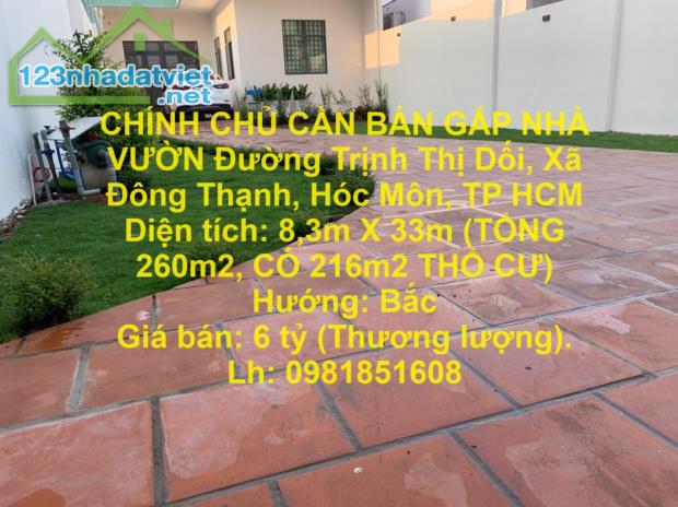 CHÍNH CHỦ CẦN BÁN GẤP NHÀ VƯỜN Đường Trịnh Thị Dối, Xã Đông Thạnh, Hóc Môn, TP HCM - 4